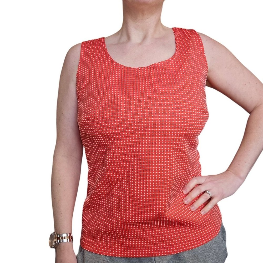 Vintage 60s Red Textured Polka‎ Dot XL Tank Top Blouse Shirt Sleeveless Mod